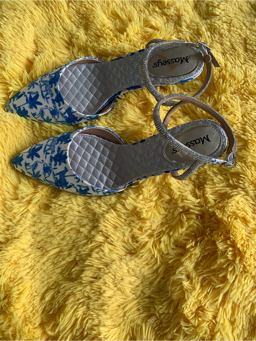 Masseys Blue & White Printed Pointed-Toe Slingback Heels with Rhinestone Strap - Picture 5 of 5